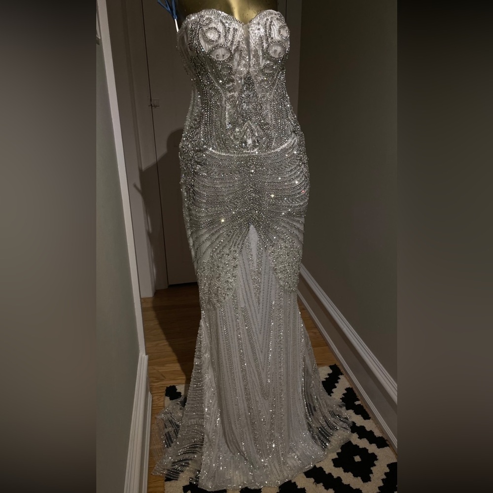 Elegant Silver Sequin Gown